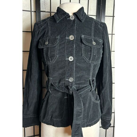 French Cuff Black Corduroy Type Button Up Jacket - Picture 2 of 8